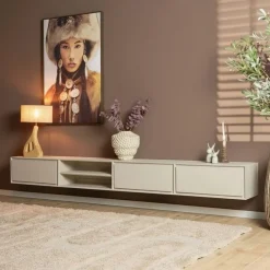 Tony Zwevend Tv meubel Zand Mangohout 280 cm