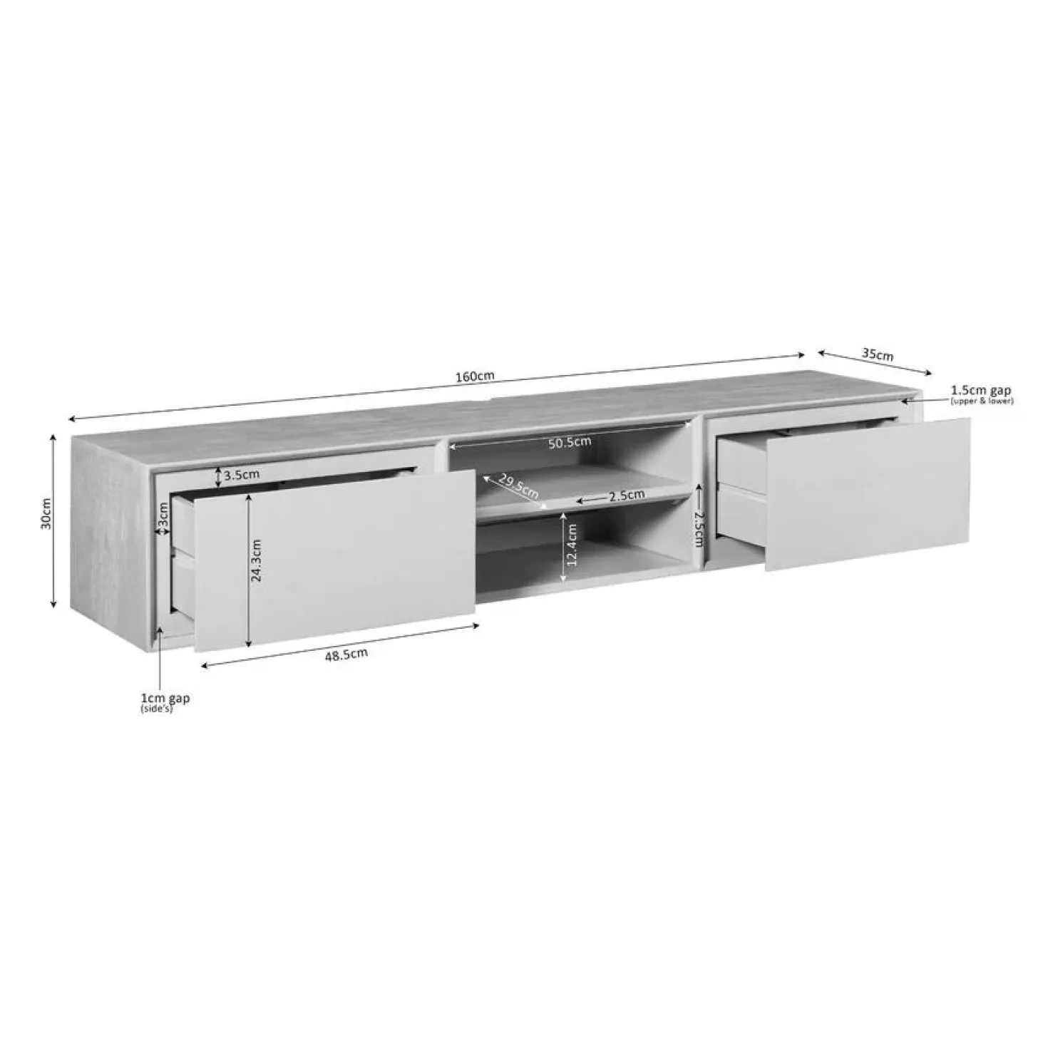 Tony Zwevend Tv meubel Zwart Mangohout 160 cm