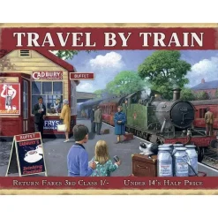 Travel by Train - metalen bord