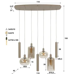 Tulsa 7-lichts Hanglamp Beige