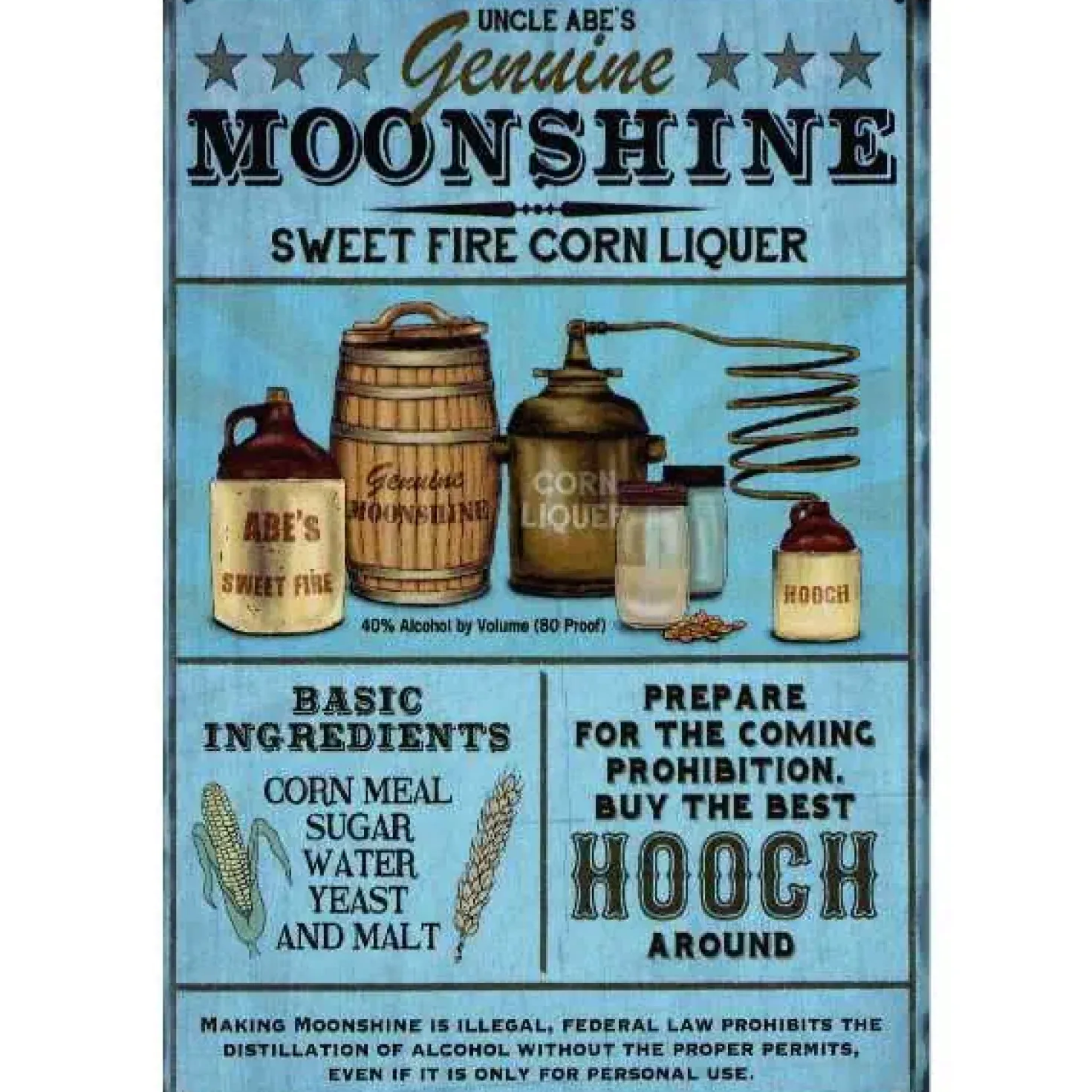 Uncle Abe’s Moonshine drank - metalen bord