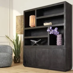 Vakkenkast Dortmund XL mangohout zwart 160cm