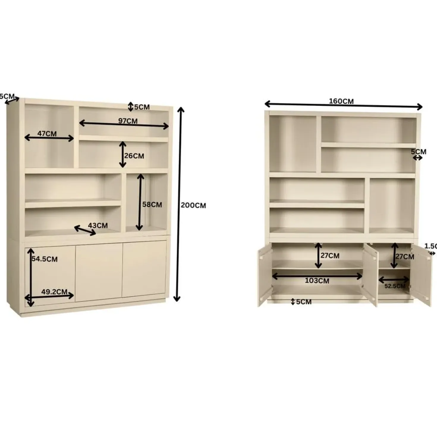 Vakkenkast Dortmund XL mangohout zand 160cm
