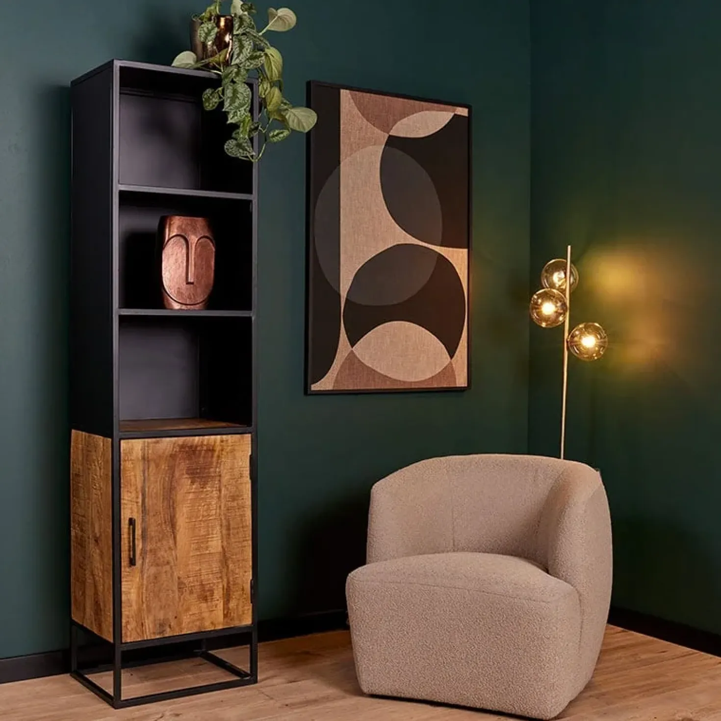 Venice boekenkast mangohout 3-vaks 50cm