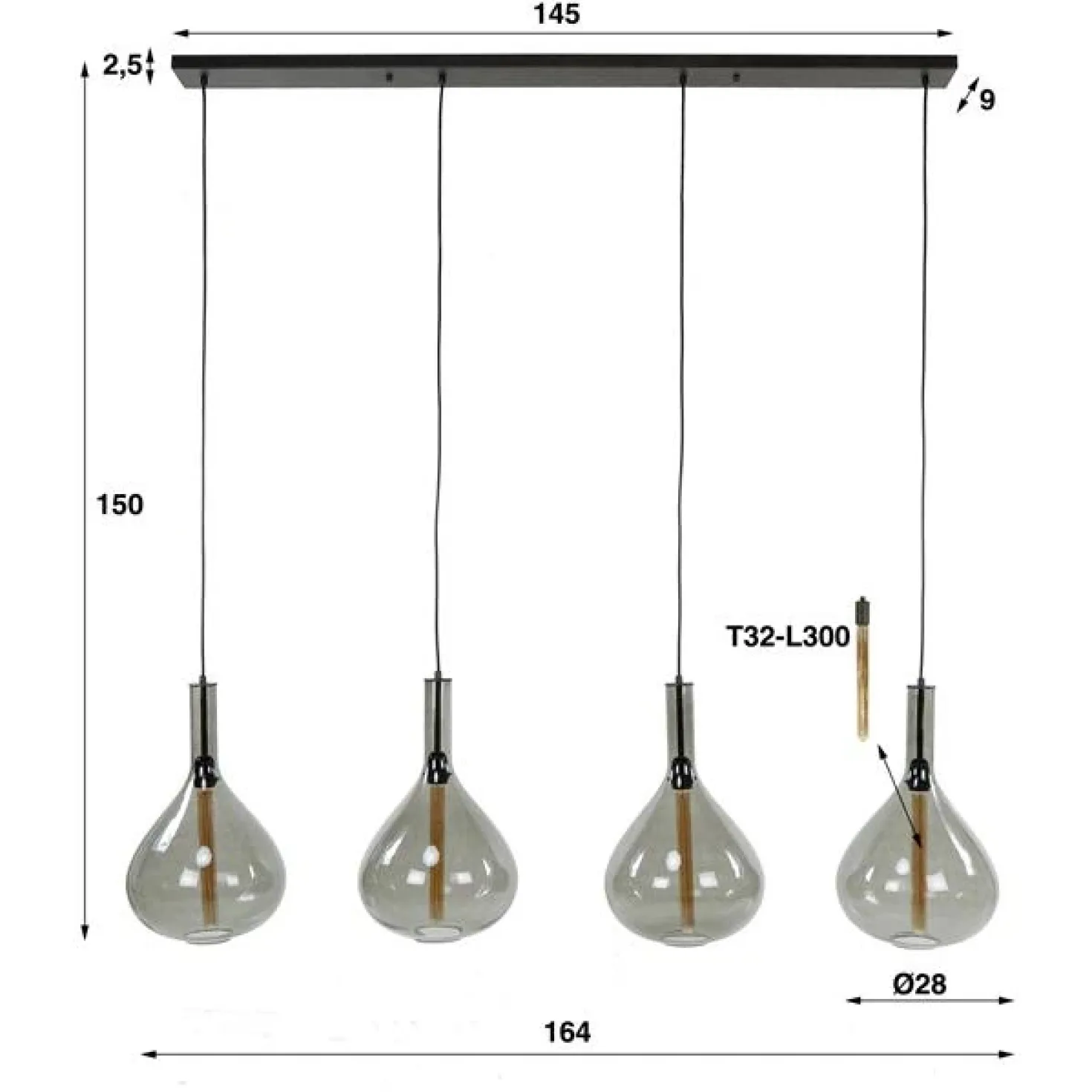 Victoria 4-lichts glazen hanglamp