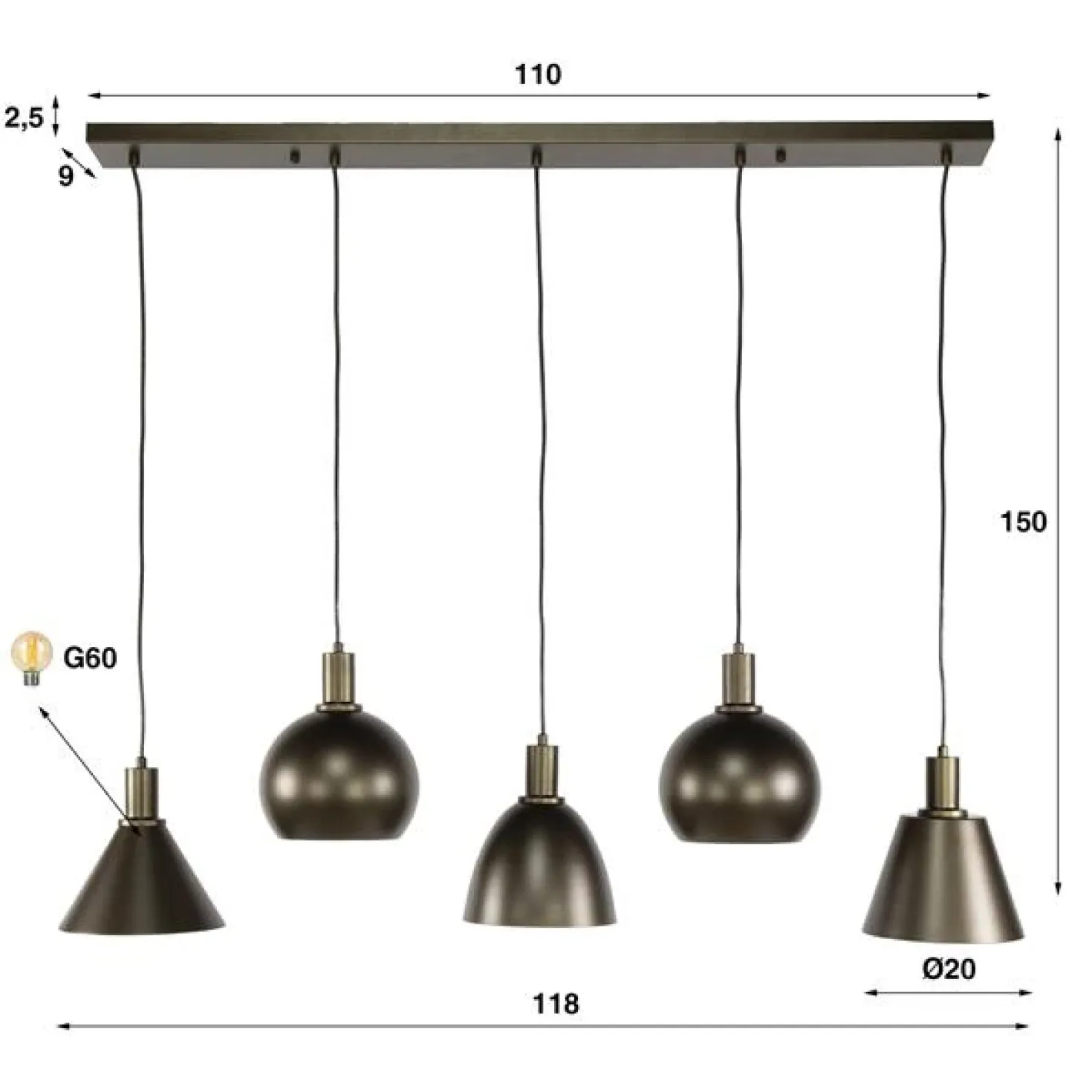 Vinci 5-lichts Hanglamp Sienna bruin