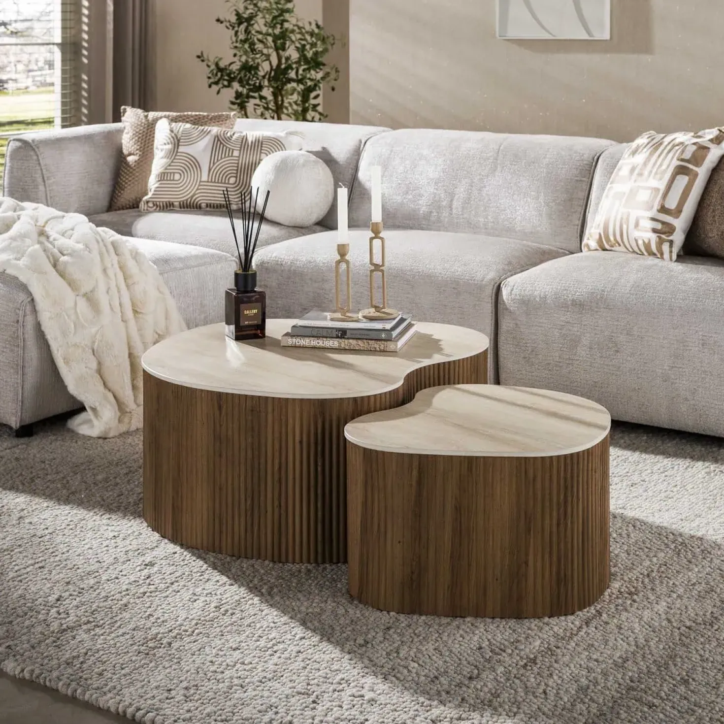 Vittoria Salontafel Medio Set van 2 keramiek Travertin 90cm
