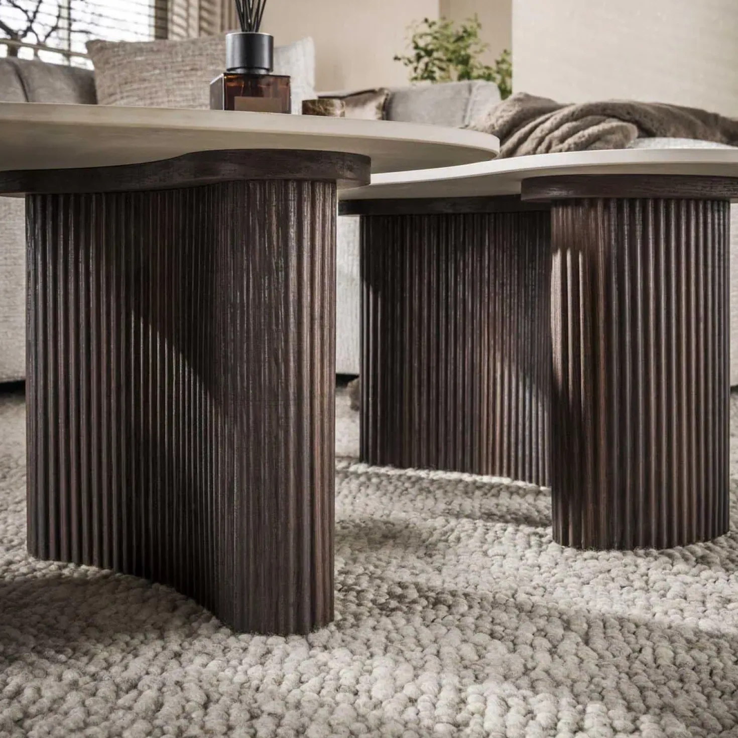 Vittoria Salontafel Organisch Set van 2 keramiek Travertin 88cm
