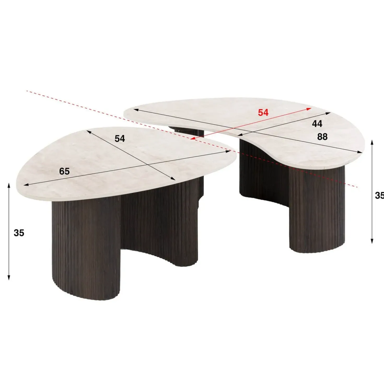 Vittoria Salontafel Organisch Set van 2 keramiek Travertin 88cm