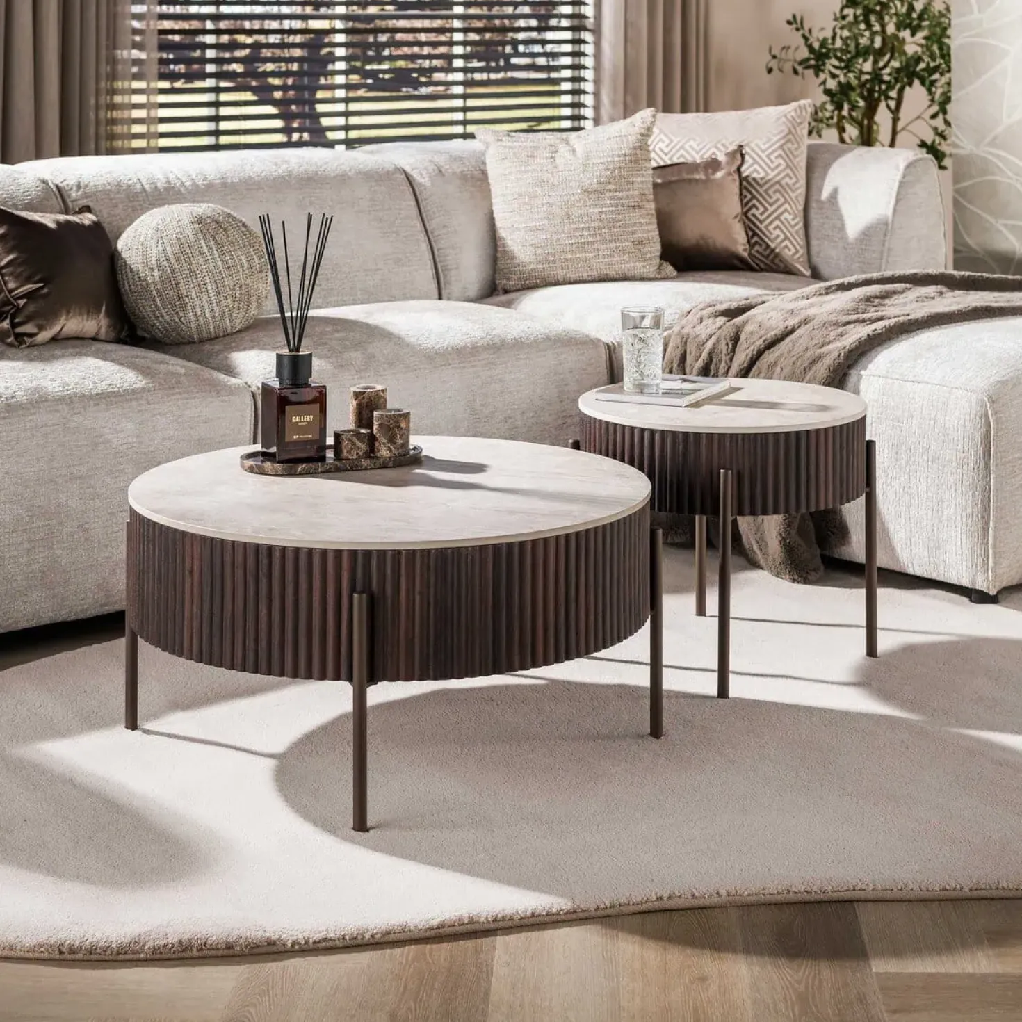 Vittoria Salontafel rond set van 2 Keramiek Bruin