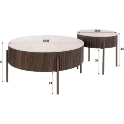 Vittoria Salontafel rond set van 2 Keramiek Bruin