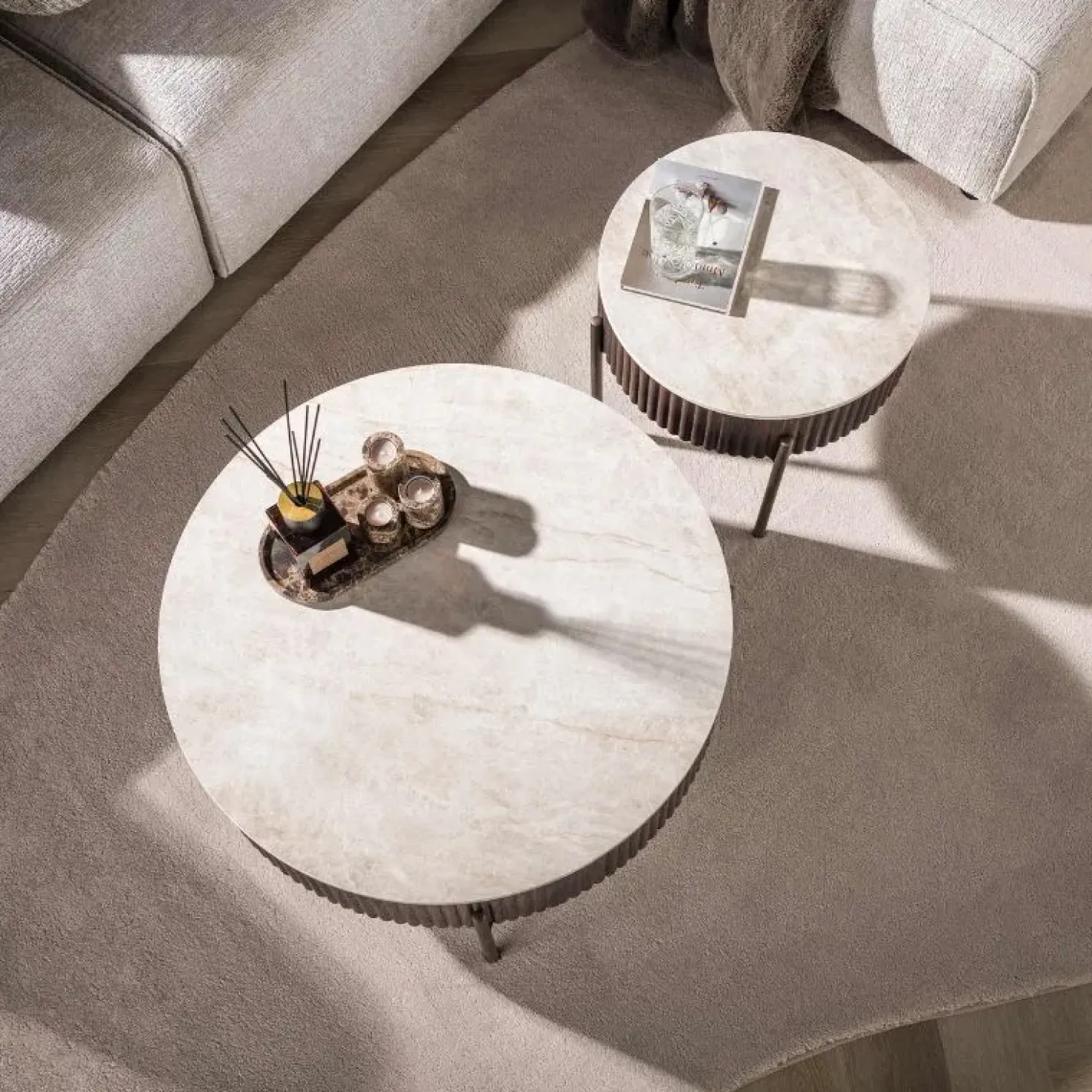 Vittoria Salontafel rond set van 2 Keramiek Bruin