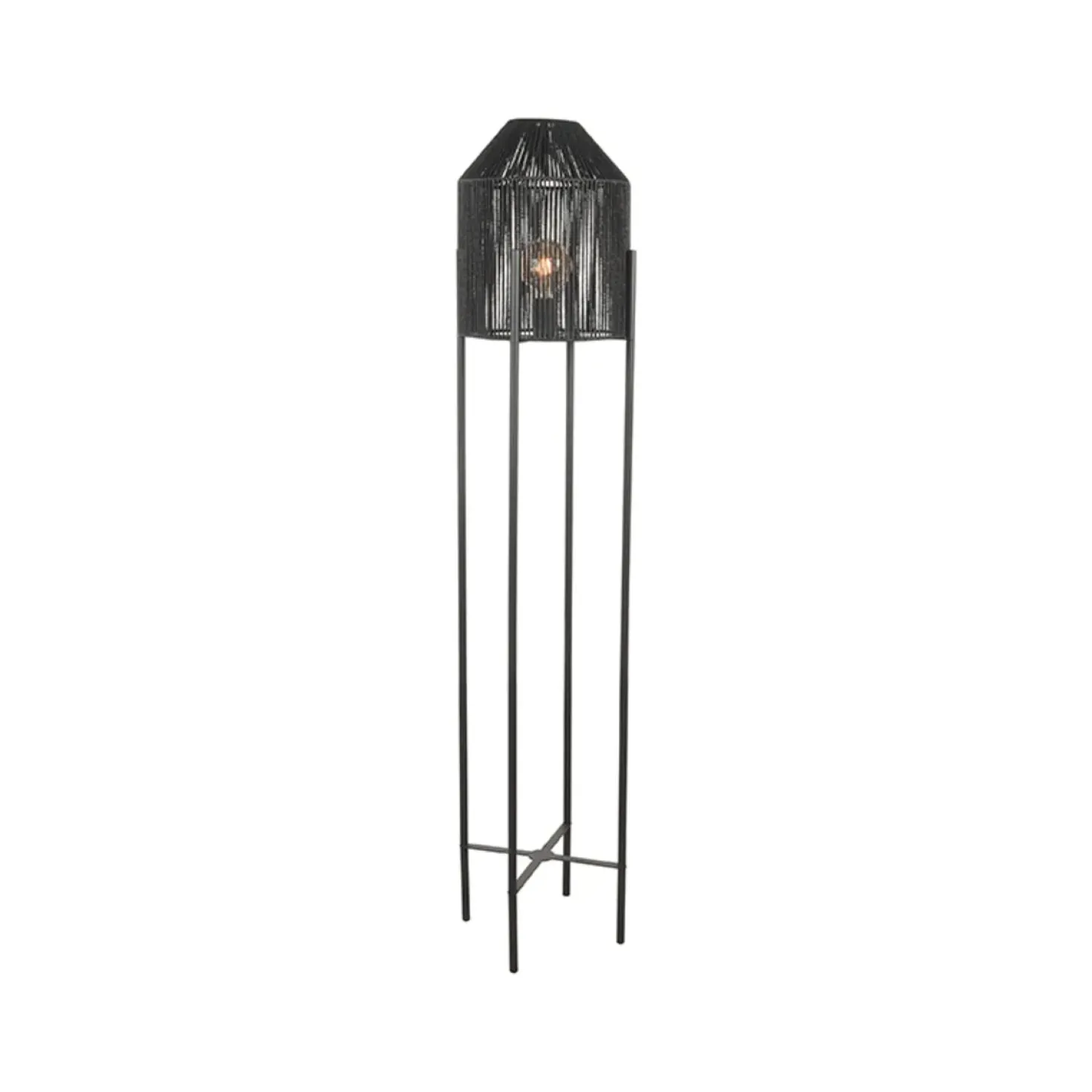 Vloerlamp Ibiza 1-Lichts Zwart Jute