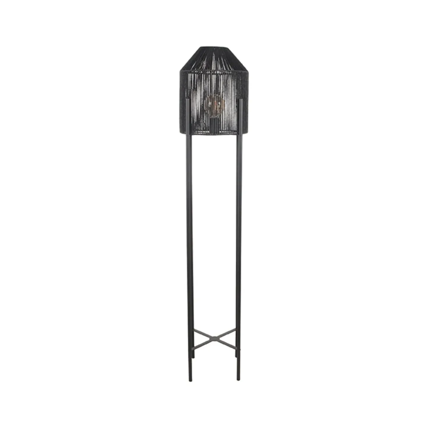 Vloerlamp Ibiza 1-Lichts Zwart Jute