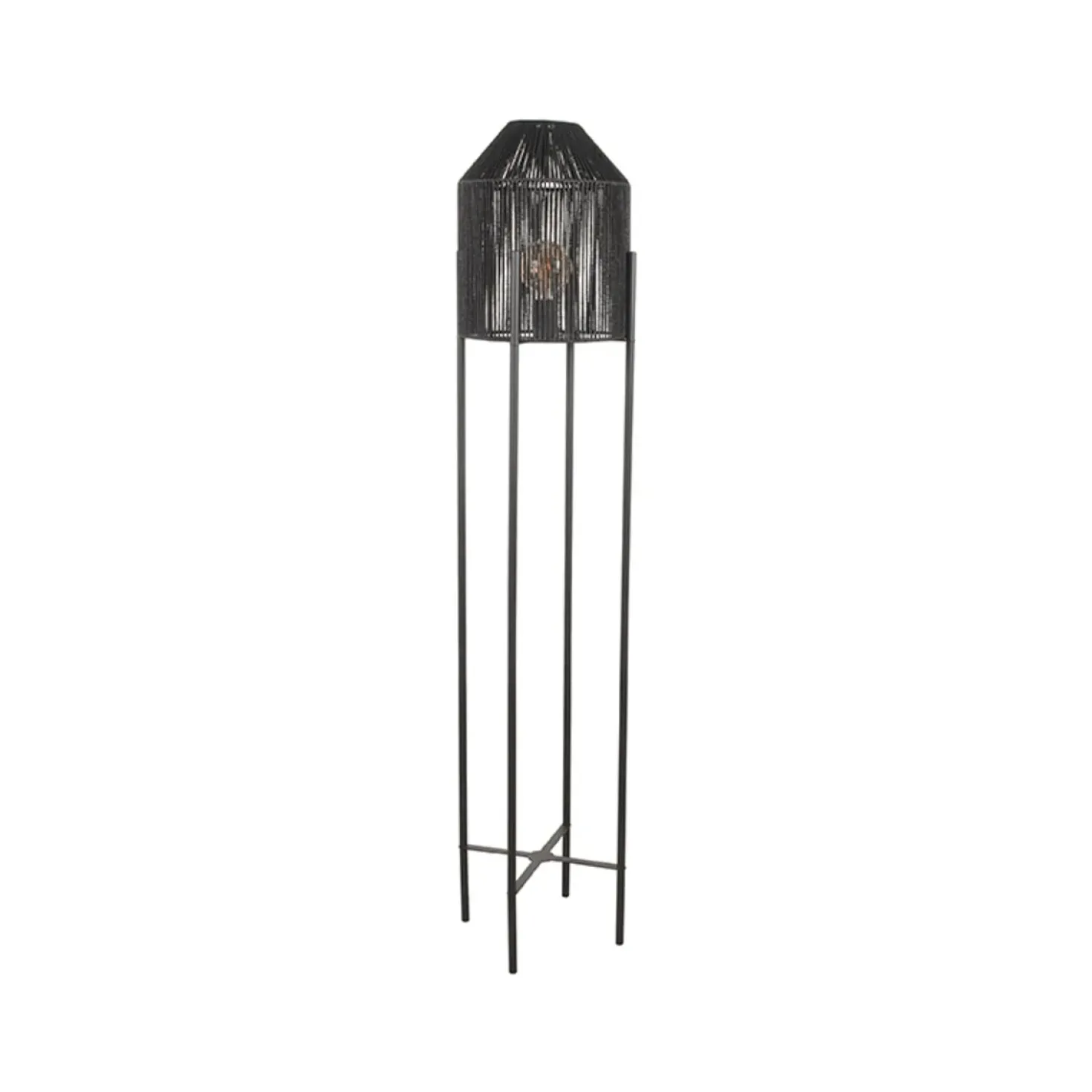 Vloerlamp Ibiza 1-Lichts Zwart Jute