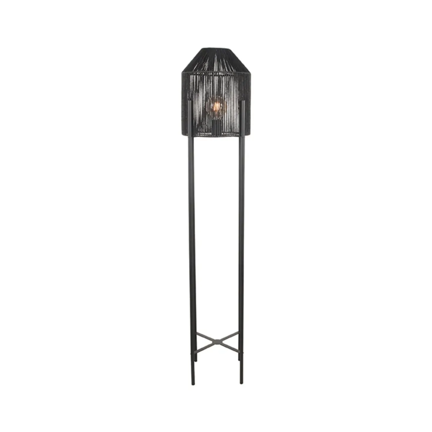 Vloerlamp Ibiza 1-Lichts Zwart Jute