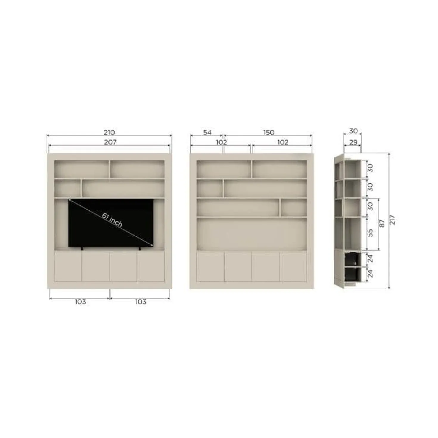 Wallcover Wandkast Grenen Dust 210cm