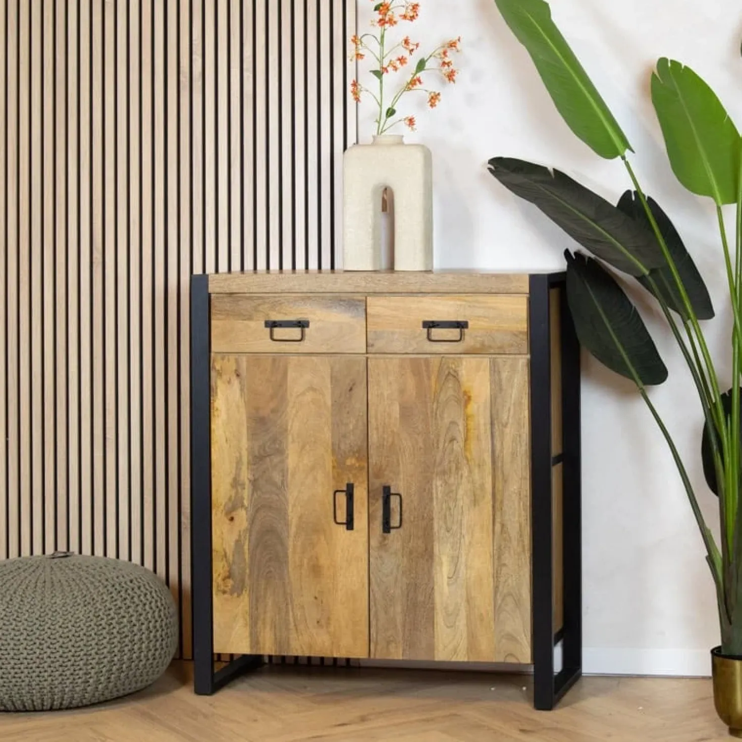 Wandkast mangohout Britt industrieel - 100cm