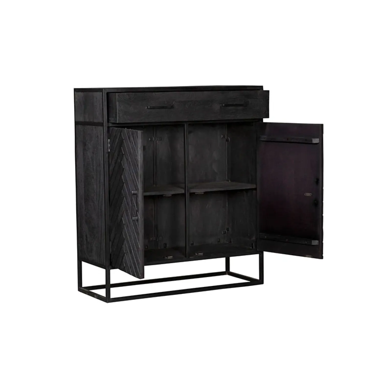 Wandkast Scandi visgraat zwart mangohout 100cm