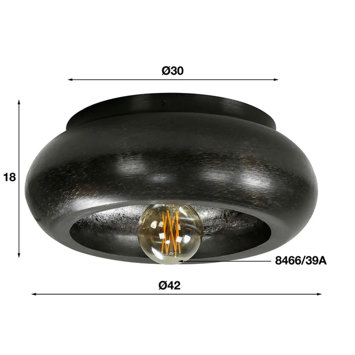 Warp 1-lichts plafondlamp groot zwart