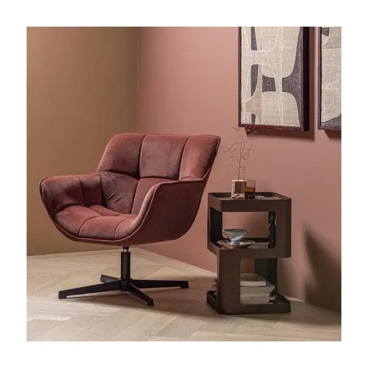 Wibo Draaifauteuil velvet Bruinrood