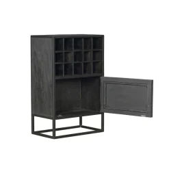 Wijnkast Scandi visgraat mangohout zwart 55cm