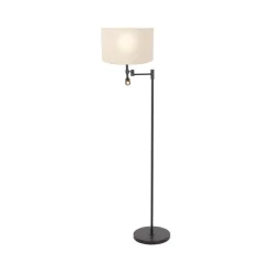 Wilco 2-lichts Vloerlamp Zwart met Wit Linnen kap