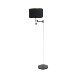 Wilco 2-lichts Vloerlamp Zwart met Zwart Linnen kap