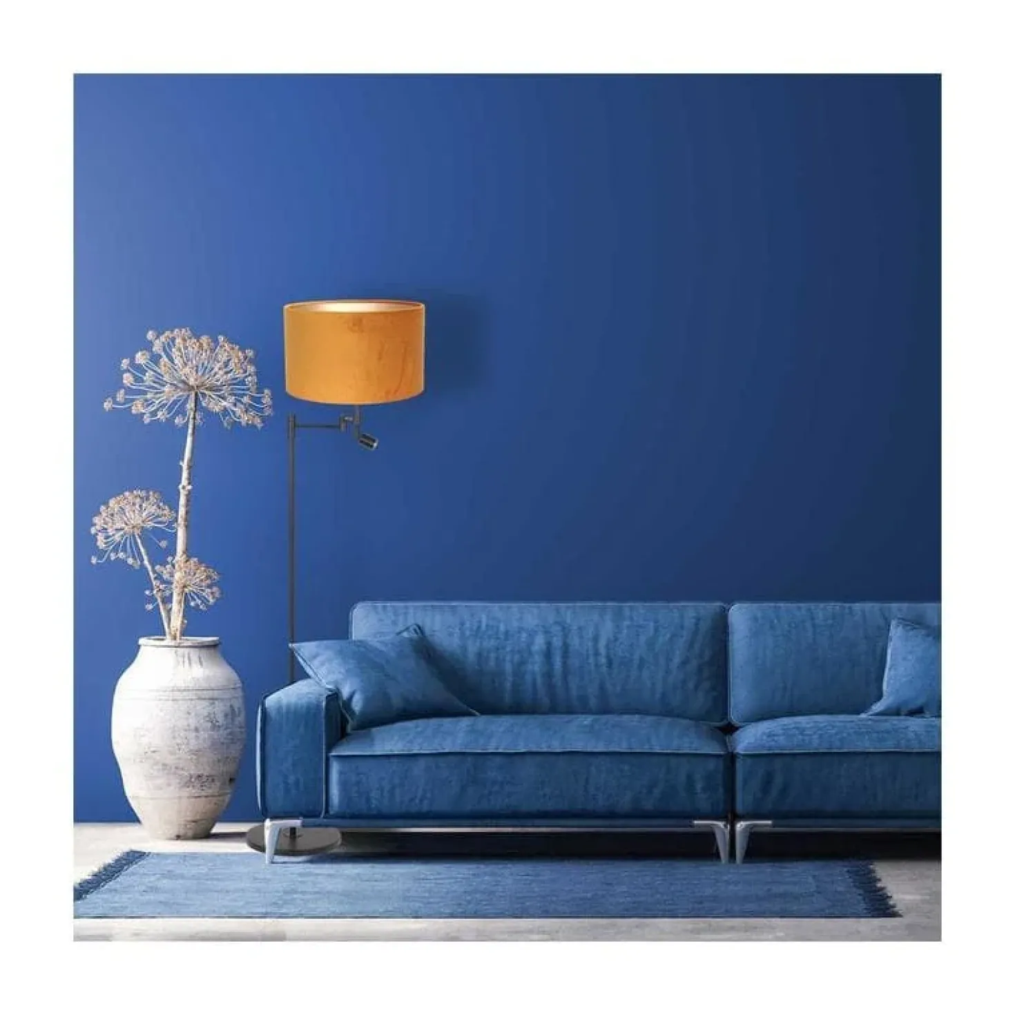 Wilco 2-lichts Vloerlamp Zwart met Goud Velvet kap