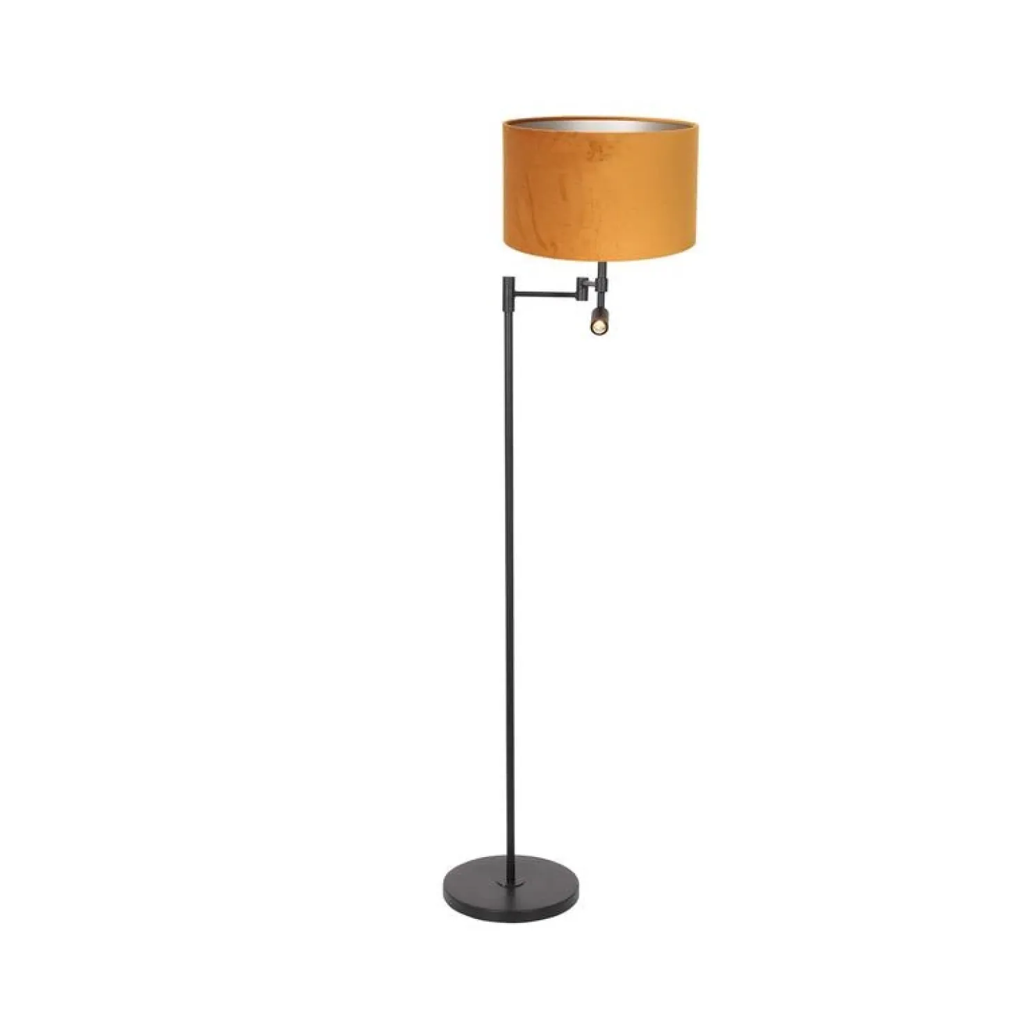 Wilco 2-lichts Vloerlamp Zwart met Goud Velvet kap