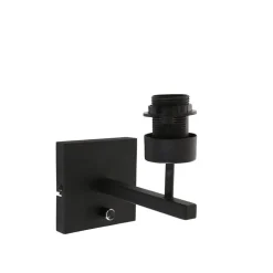 Wilco 1-lichts Wandlamp Zwart met Zwart Linnen kap
