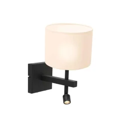 Wilco 2-lichts Wandlamp Zwart met Wit Chintz kap