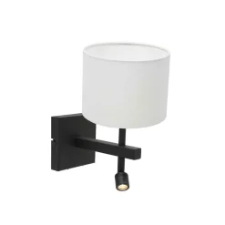 Wilco 2-lichts Wandlamp Zwart met Wit Linnen kap