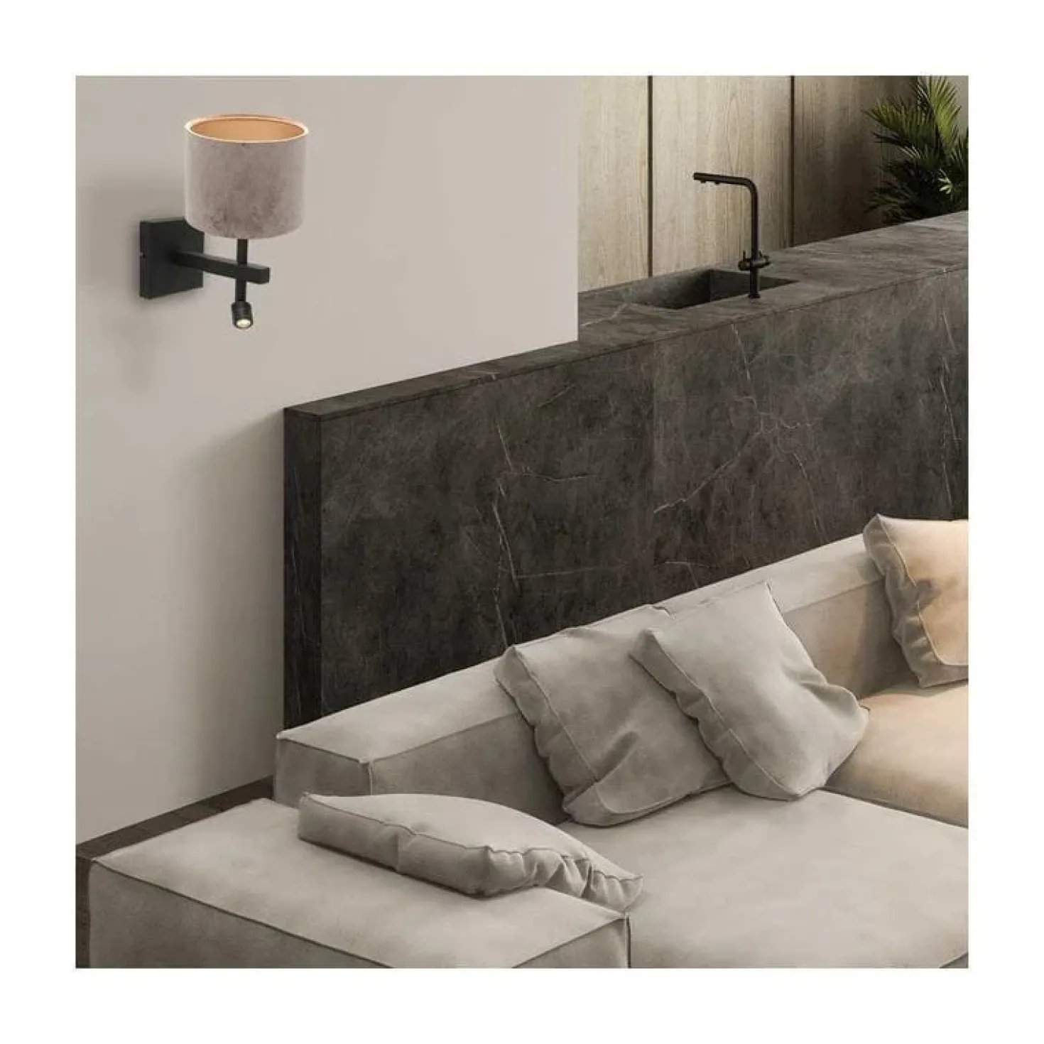 Wilco 2-lichts Wandlamp Zwart met Zilver Velvet kap