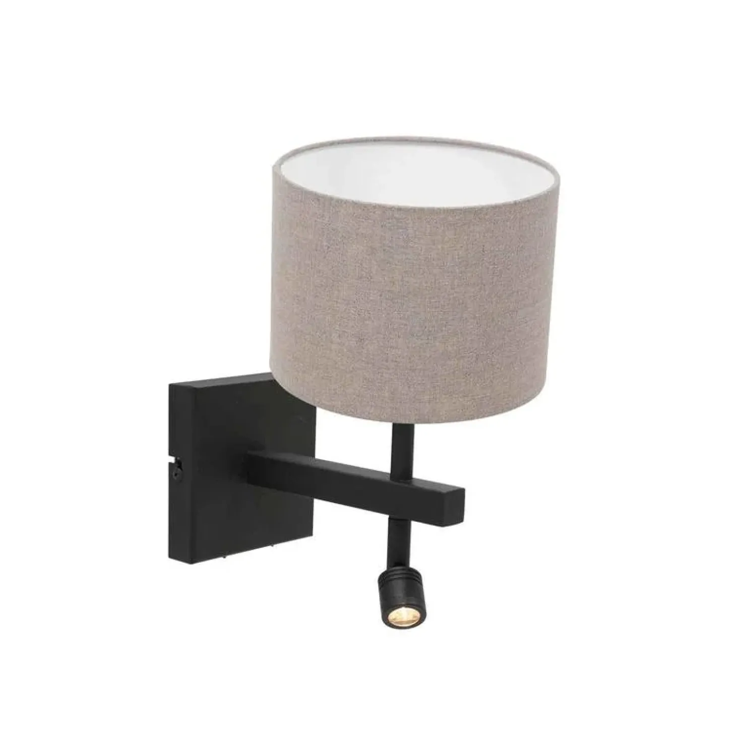 Wilco 2-lichts Wandlamp Zwart met Grijs Linnen kap