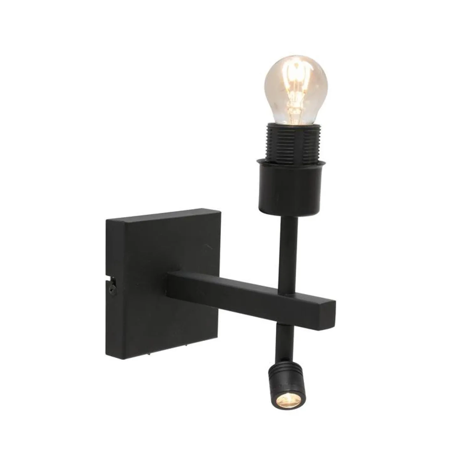 Wilco 2-lichts Wandlamp Zwart met Grijs Linnen kap