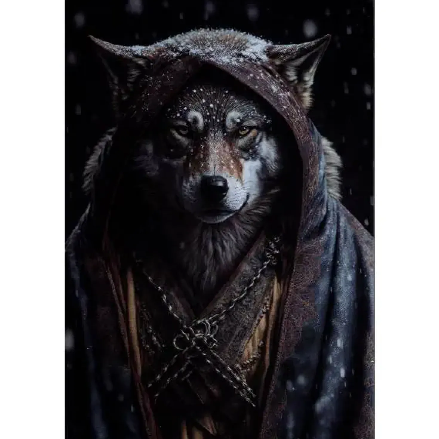 Wolf met kap - metalen bord