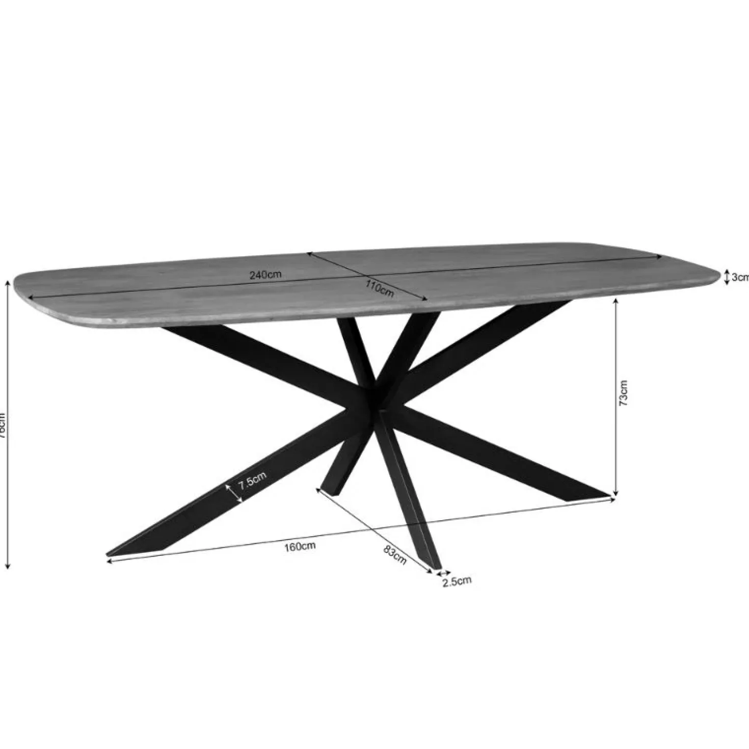 Yuna Eettafel Deens ovaal naturel 240 cm