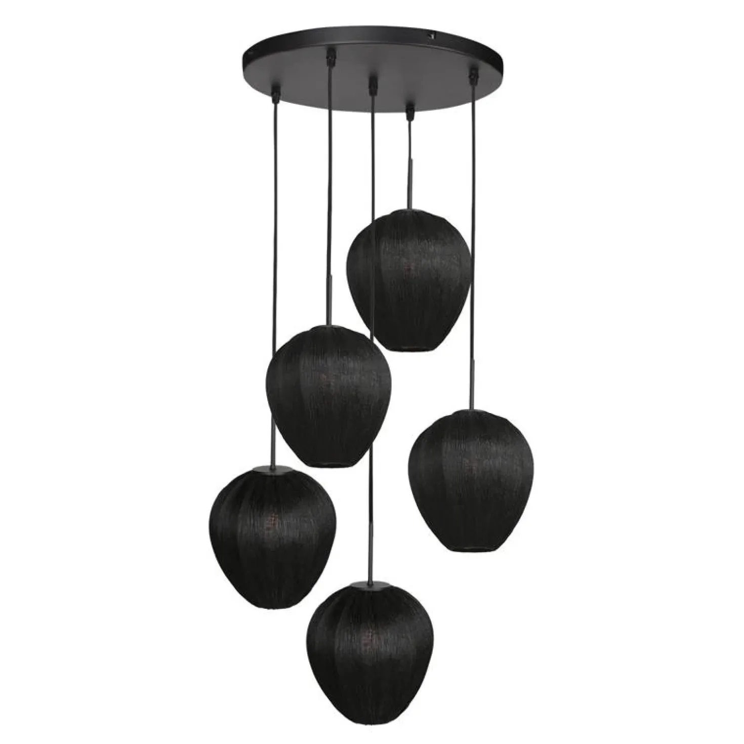Zavi 5-lichts Getrapte Hanglamp Zwart Stof