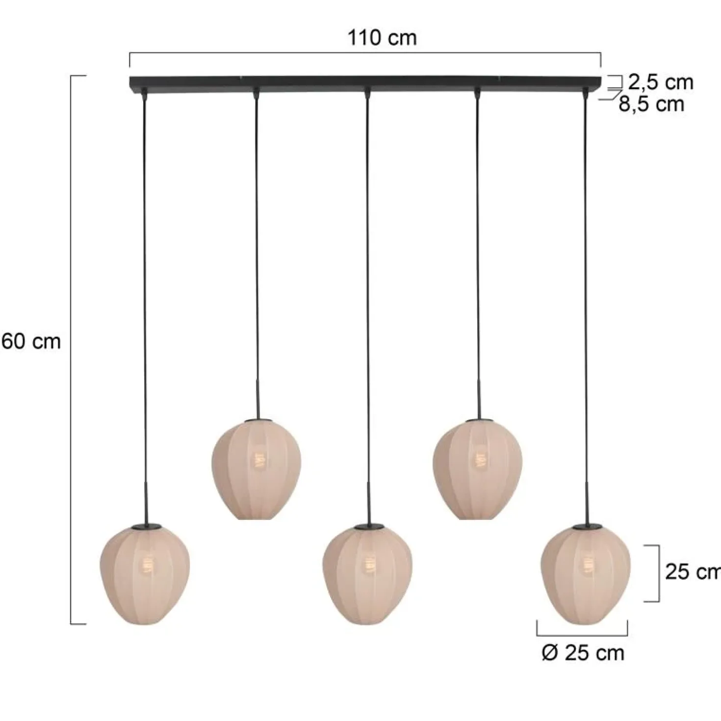 Zavi 5-lichts Hanglamp Crème Stof