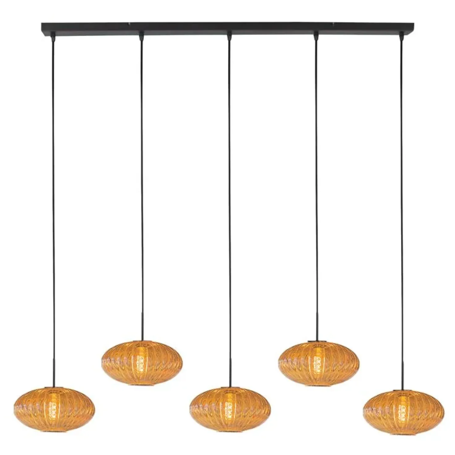 Zavi 5-lichts Hanglamp Geribbeld Amberglas