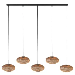 Zavi 5-lichts Hanglamp Geribbeld Amberglas