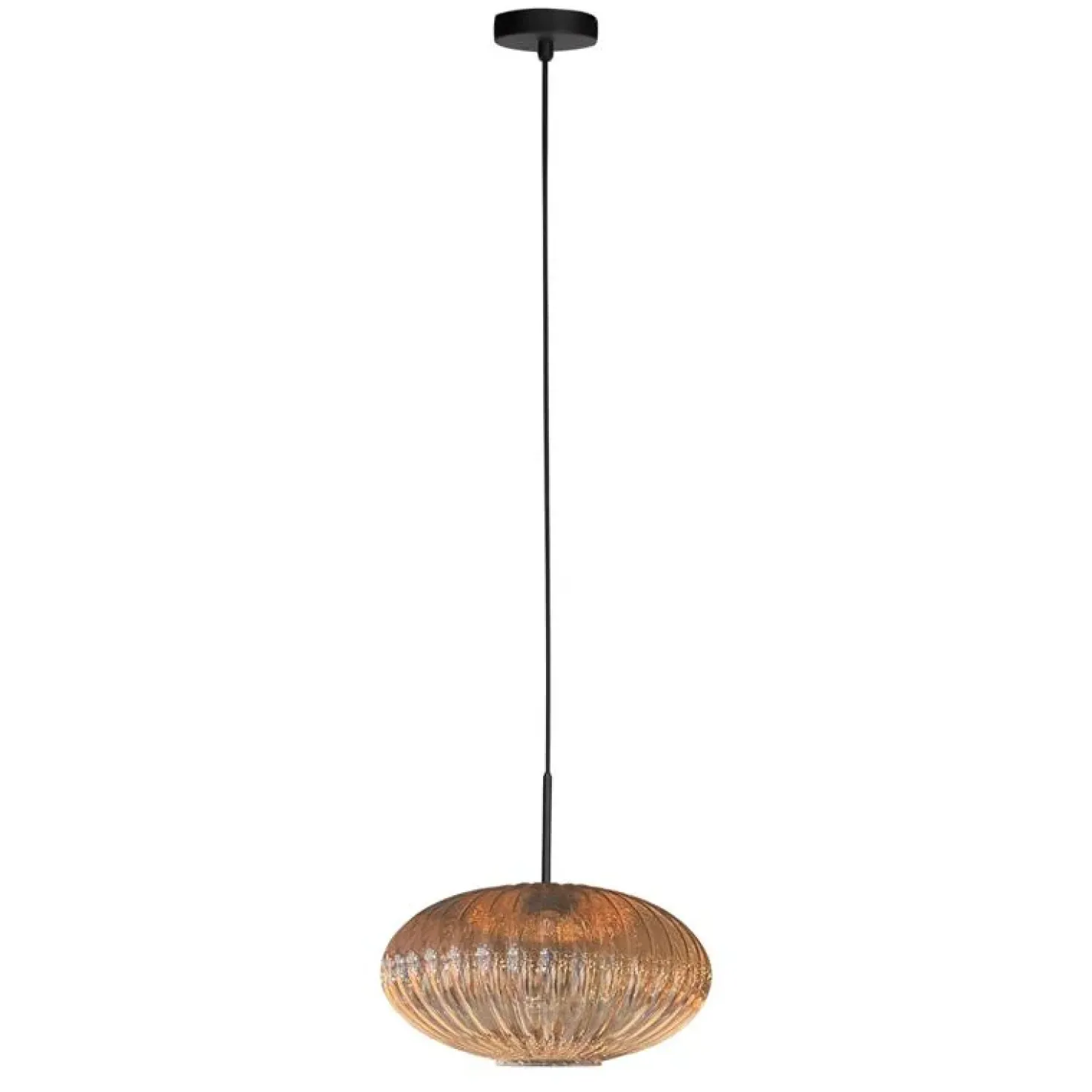 Zavi 1-lichts Hanglamp Geribbeld Amberglas