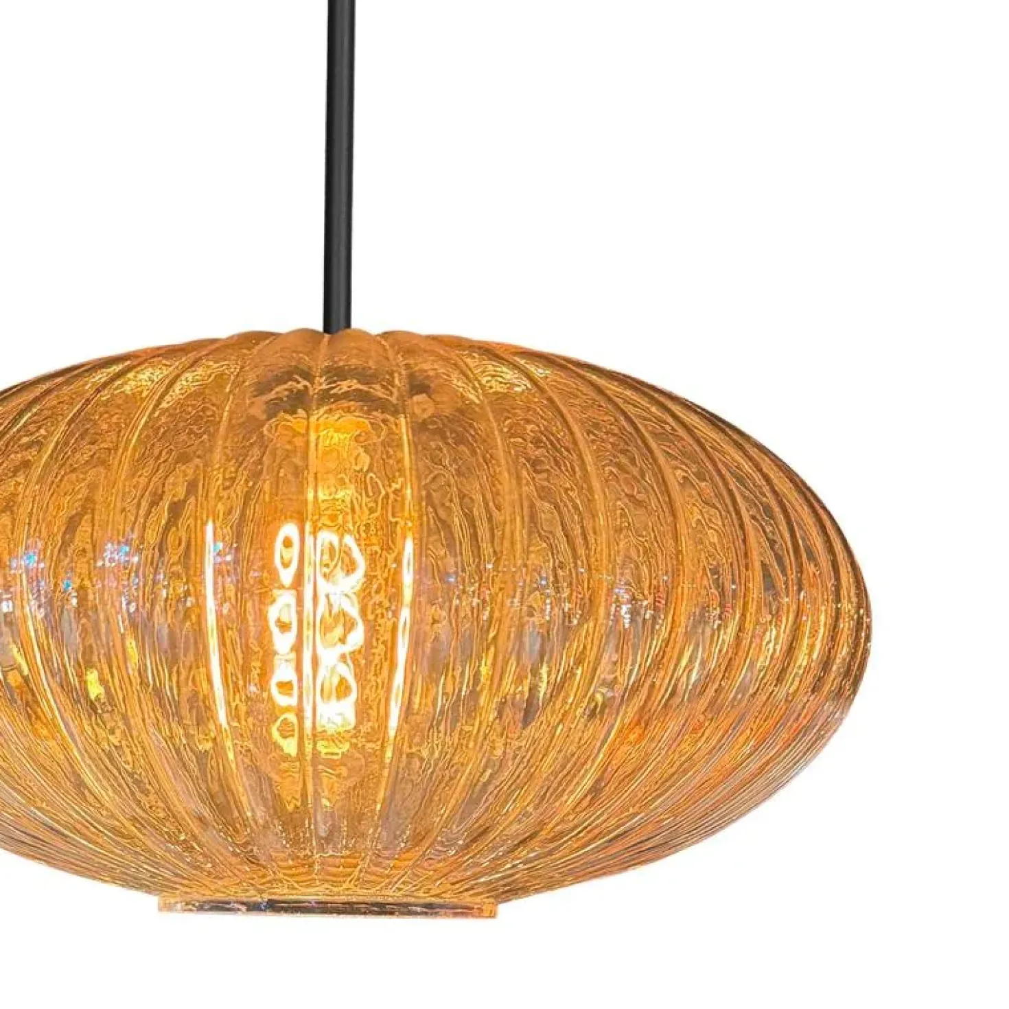 Zavi 1-lichts Hanglamp Geribbeld Amberglas