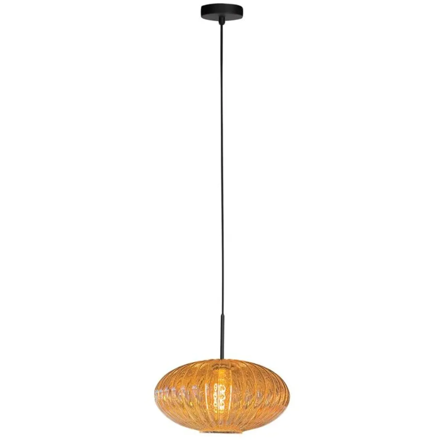 Zavi 1-lichts Hanglamp Geribbeld Amberglas