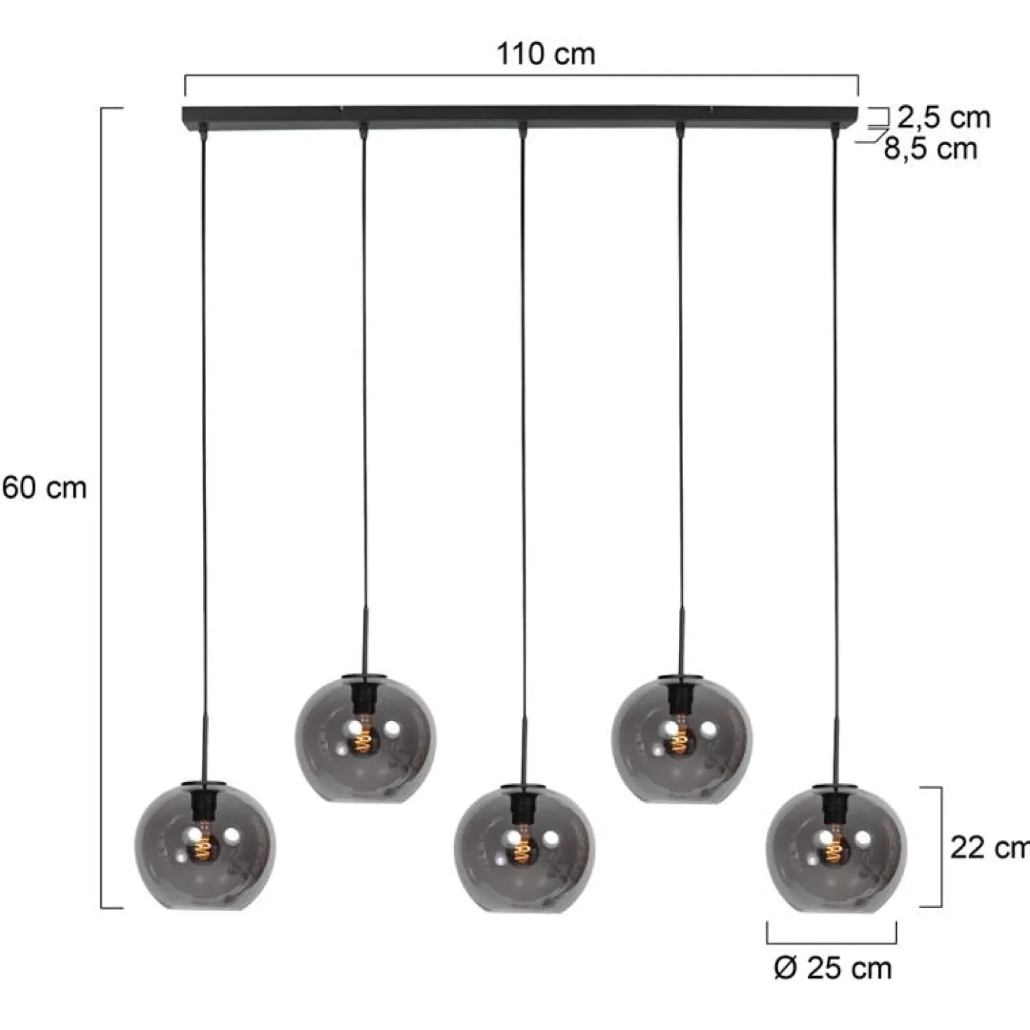 Zavi 5-lichts Hanglamp Smoke Bol