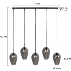 Zavi 5-lichts Hanglamp XL Smoke Langwerpig