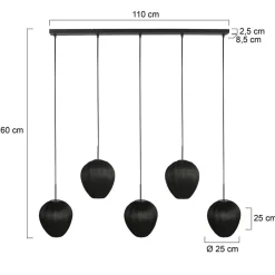 Zavi 5-lichts Hanglamp Zwart Stof