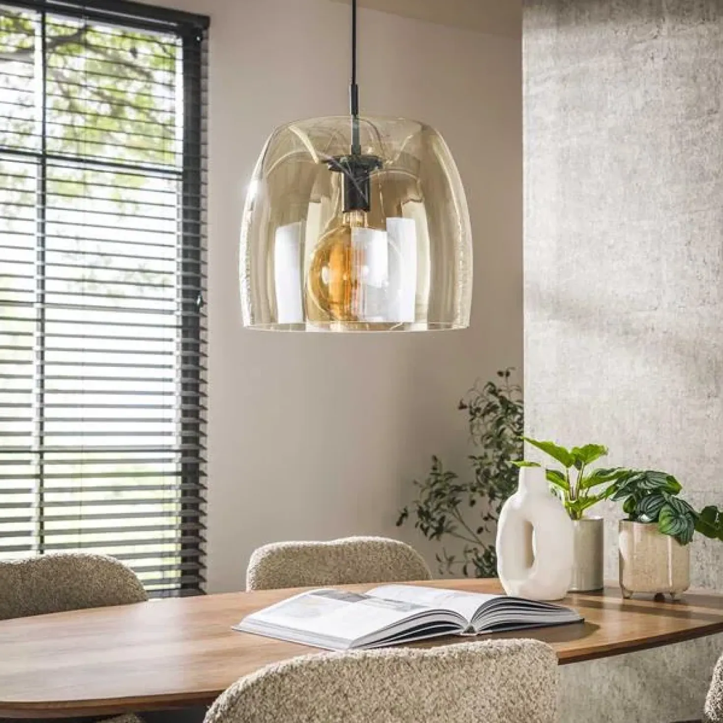 Zeldana 1-lichts Hanglamp Amber glas