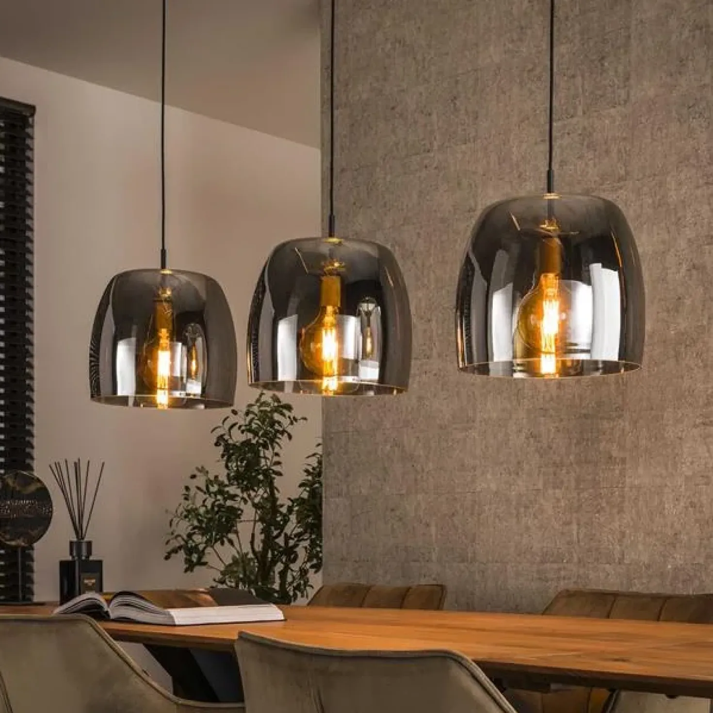Zeldana 3-lichts Hanglamp Smoke glas